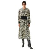 Exquise Zebra Desenli Beli Ribanalı Regular Astarlı Midi Siyah Kemik Elbise, SİYAH-KEMİK, 36