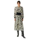 Exquise Zebra Desenli Beli Ribanalı Regular Astarlı Midi Siyah Kemik Elbise, SİYAH-KEMİK, 40