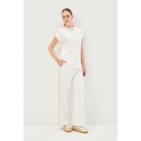 Exquise Zincir Detaylı Düz Kesim Regular Örme Pantolon, M, zincir-detayli-pantolon-a24k04165016, Ekru, Kadın