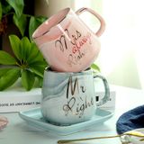 exreizst Mr Right Mrs Always Right Çift Kahve Kupaları - Gelin Partisi Düğün Yıl Dönümü Sevgililer Günü Hediyesi - Gelin ve Damat Yeni Evliler Evli Çiftler Seramik Mermer Çift Kupa Kupa Seti (374 ml)
