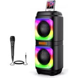 Extra Bass Bluetooth Hoparlör Speaker Karaoke Mikrofonlu 10W 2X4INÇ Subwoofer Rgb Işıklı 1500MA - Çok Renkli