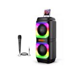 Extra Bass Bluetooth Hoparlör Speaker Karaoke Mikrofonlu 10W 2x4inç Subwoofer RGB Işıklı 1500mAh TWS