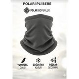ExtraKalın Termal Polar Soğuk Geçirmez Bere & Boyunluk Unisex Pamuklu Kışlık Ayarlanabilir İpli Bere - Standart - Gri