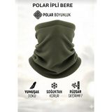 ExtraKalın Termal Polar Soğuk Geçirmez Bere & Boyunluk Unisex Pamuklu Kışlık Ayarlanabilir İpli Bere - Standart - Haki