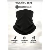 ExtraKalın Termal Polar Soğuk Geçirmez Bere & Boyunluk Unisex Pamuklu Kışlık Ayarlanabilir İpli Bere - Standart - Siyah