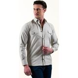 Exve Exclusive Bej Krem Geçişli Doğal Keten Slim Fit Western Gömlek