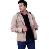 Exve Exclusive Bej Krem Tek Renk Düz Sade Kapüşonlu Içi Yün Kürklü Kışlık Oduncu Ceket Gömlek - XL
