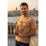 Exve Exclusive Bej Üzerine Siyah Istanbul Yazılı ve Hat Sanatıyla Semazen Motifli Erkek Tişört Pamuk Penye T-Shirt