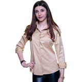 Exve Exclusive Bej Vizon Rengi Basic Sade Tek Renk Uzun Kollu Kadın Gömlek