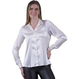 Exve Exclusive Beyaz Sade Hafif Dökümlü %100 Saf Ipek Sırtı Körüklü Silk Kadın Gömlek - XL