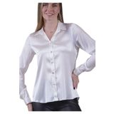 Exve Exclusive Beyaz Sade Hafif Dökümlü %100 Saf İpek Sırtı Körüklü Silk Kadın Gömlek