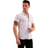 Exve Exclusive Beyaz Siyah Çiçek Desen Baskılı Pamuk Nefes Alan Slim Fit Kısa Kollu Erkek Gömlek