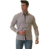 Exve Exclusive Beyaz Üzeri Gri Mavi Çiçek Baskılı Karton Kutulu Slim Fit Uzun Kol Erkek Gömlek - 2XL