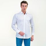 Exve Exclusive Beyaz Üzerine Kırık Beyaz Aslan ve Su Yolu Desen Baskılı Slim Fit Uzun Kol Erkek Gömlek - 2XL