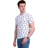 Exve Exclusive Beyaz Üzerine Mavi Fareli Bisiklet Yaka Erkek Tişört T-Shirt
