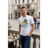Exve Exclusive Beyaz Üzerine Renkli Nostalji Uefa Euro 2012 Polonya-Ukrayna Logo Baskılı Erkek Tişört Pamuk Penye T-Shirt