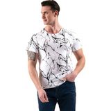 Exve Exclusive Beyaz Üzerine Siyah Baskılı Tasarım Bisiklet Yaka Basic T-Shirt Normal Fit Erkek Tişört - 2XL