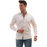 Exve Exclusive Beyaz Yaka ve Manşet Içi Siyah Çiçek Desen Detaylı Slim Fit Gömlek - XL