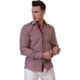 Exve Exclusive Bordo Beyaz Pötikareli Pamuk Slim Fit Erkek Gömlek - 2XL