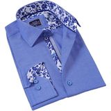 Exve Exclusive Bordo Yaka ve Manşet Içi Beyaz Şal Desen Detaylı Slim Fit Erkek Gömlek - Mavi