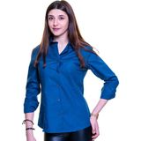 Exve Exclusive Çivit Mavisi Basic Sade Tek Renk Uzun Kollu Kadın Gömlek - XL