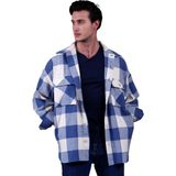 Exve Exclusive Gök Mavi Bej Ekose Kareli Oversize Kışlık 4 Cepli Salaş Oduncu Büyük Beden Gömlek