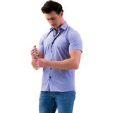Exve Exclusive Gök Mavi Göğüs Garni Detaylı Slim Fit Kısa Kollu Pamuk Gömlek - XL