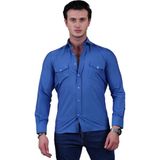 Exve Exclusive Gök Mavi Oxford Pamuk Slim Fit Western Gömlek - XL