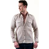 Exve Exclusive Gri Melanj Doğal Keten Slim Fit Western Malboro Gömlek - XL