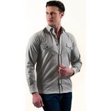 Exve Exclusive Gri Melanj Pamuk Likra Outdoor Çift Cep Kapaklı Slim Fit Western Gömlek - 2XL