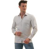 Exve Exclusive Gri Sade Kendinden Desenli 100% Pamuk Slim Fit Uzun Kol Erkek Gömlek