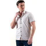 Exve Exclusive Gri Yaka Içi ve Göğüs Bej Ekose Detaylı Slim Fit Kısa Kollu Yazlık Gömlek