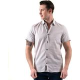 Exve Exclusive Gri Yaka Içi ve Göğüs Garni Pat Çiçek Baskı Detaylı Pamuk Slim Fit Kısa Kollu Yazlık Gömlek - XL
