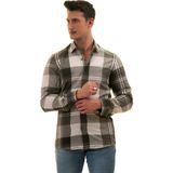 Exve Exclusive Haki Beyaz Ekose Kareli Karton Kutulu Slim Fit Uzun Kol Erkek Gömlek - 2XL - Yeşil