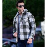 Exve Exclusive Haki Gri Ekose Dama Kareli Kapüşonlu Içi Yün Kürklü Kışlık Oduncu Ceket Gömlek - 2XL - Yeşil