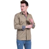 Exve Exclusive Haki Lacivert Puantiyeli Yaka Manşet Detaylı Slim Fit Erkek Gömlek - Yeşil