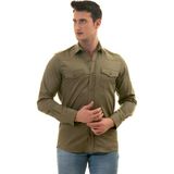Exve Exclusive Haki Yeşil Çift Cepli Natural Pamuk Western Stil Slim Fit Gömlek