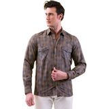 Exve Exclusive Hardal Mavi Baklava Desenli Yünlü Kışlık Cep Detaylı Western Slim Fit Gömlek - 3XL - Sarı