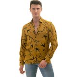 Exve Exclusive Hardal Sarı Üzeri Siyah Baskılı Tasarım Karton Kutulu Slim Fit Uzun Kol Erkek Gömlek - 2XL