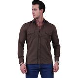Exve Exclusive Kahverengi Oxford Pamuk Slim Fit Western Gömlek - 2XL
