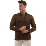 Exve Exclusive Kahverengi Süet Çift Cepli Pamuk Western Stil Pamuk Slim Fit Gömlek - XL