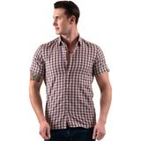 Exve Exclusive Kırmızı Siyah Beyaz Ekose Kareli Slim Fit Kısa Kollu Yazlık Gömlek