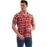 Exve Exclusive Kırmızı Siyah Beyaz Ekoseli Pamuk Nefes Alan Slim Fit Kısa Kollu Erkek Gömlek