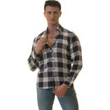 Exve Exclusive Lacivert Beyaz Ekose Kareli Karton Kutulu Slim Fit Uzun Kol Erkek Gömlek - 3XL
