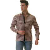 Exve Exclusive Lacivert Kırmızı Beyaz Ekose Kareli Slim Fit Uzun Kol Erkek Gömlek - XL