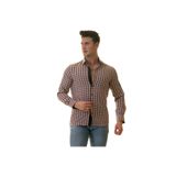 Exve Exclusive Lacivert Kırmızı Beyaz Ekose Kareli Slim Fit Uzun Kol Erkek Gömlek