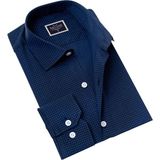 Exve Exclusive Lacivert Üzeri Beyaz Puantiye Baskılı Slim Fit Nefes Alan Yazlık Pamuk Gömlek