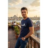 Exve Exclusive Lacivert Üzerine Beyaz Istanbul Yazılı ve Cami Silüeti Baskılı Erkek Tişört Pamuk Penye T-Shirt - XL