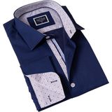 Exve Exclusive Lacivert Yaka Içi Baskı Detaylı Fransız Duble Manşet Kol Düğmeli Hediye Karton Kutulu Gömlek - 3XL