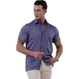 Exve Exclusive Lacivert Yıkamalı Kot Görünümlü 100% Pamuk Yazlık Slim Fit Kısa Kollu Gömlek - 2XL